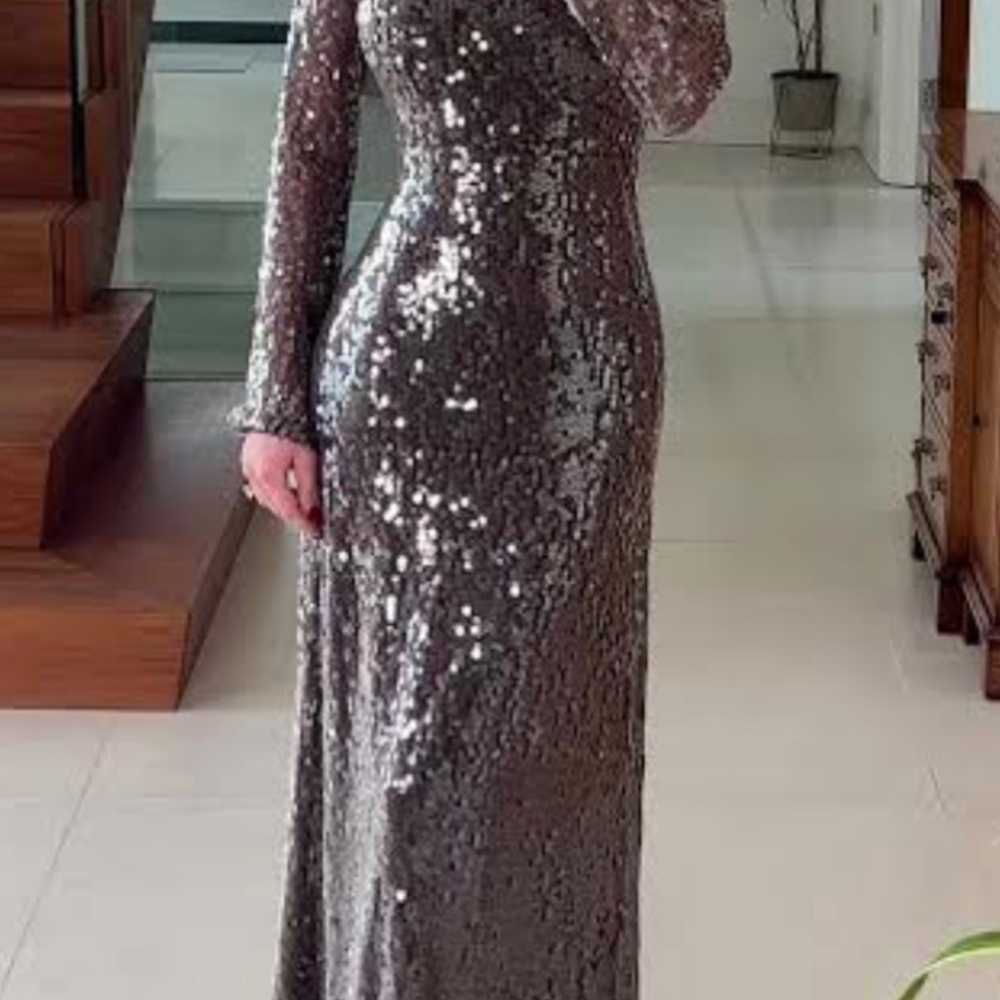 STRADIVARIUS NEW SEQUIN MAXI EVENING OPEN BACK DRESS